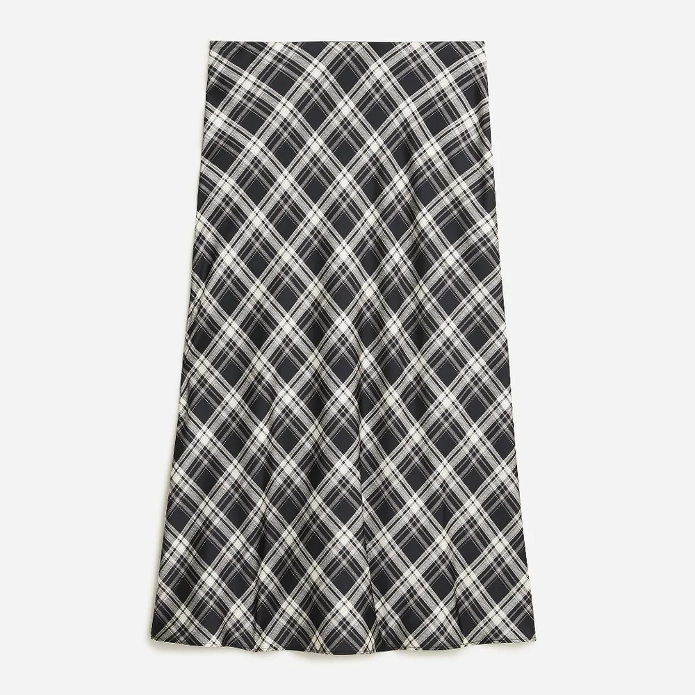 New! J. Crew Sz L Gwyneth Slip Skirt Black White Friday Plaid Check Bottom NWT